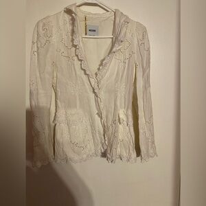 Moschino Fitted Ivory Eyelet Blazer